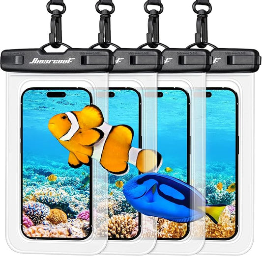 Hiearcool Waterproof Phone Pouch, Waterproof Phone Case, IPX8 Cellphone Dry Bag Compatible for iPhone 17 16 15 14 13 Pro Max Plus Cellphone Up to 8.3", Beach Essentials for Travel-Clear-4Pack