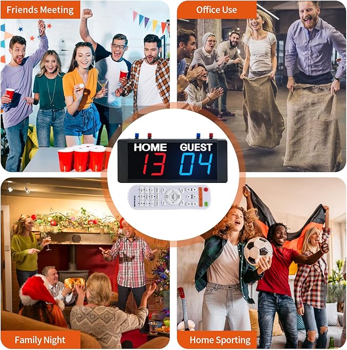 YZ Battery Powered Scoreboard Clock Timer with Buttons, Portable Digital Scoreboard with Remote, Electronic Scoreboard with Stand, Cornhole Score Keeper for Outdoor Yard Games/Shuffleboard/Pickleball