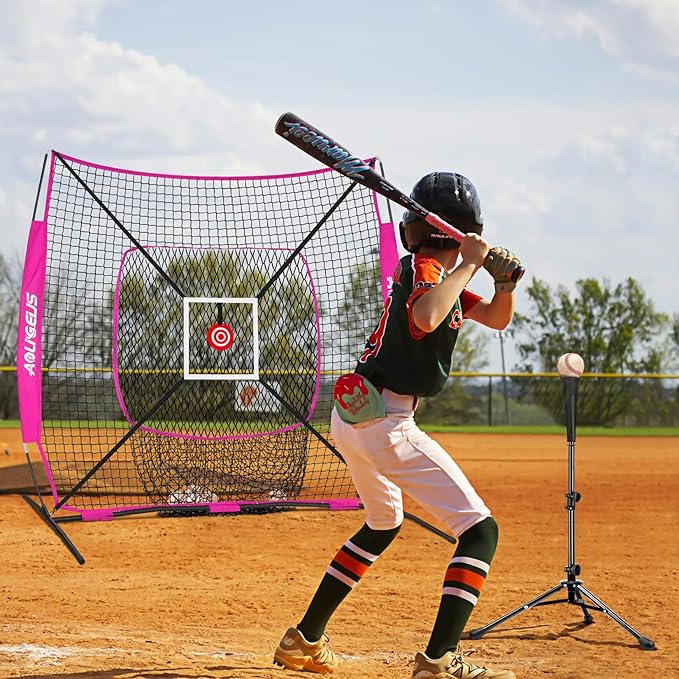 6'X6' Baseball Softball Practice Net,Pitching Net,Batting Net,with Bonus Strike Zone,Target and Bow Frame,for Hitting,Pitching,Catching