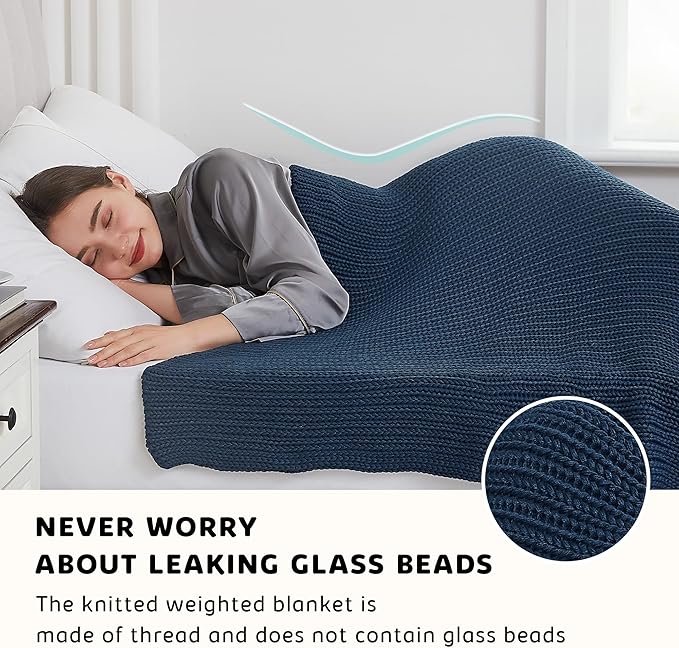 L'AGRATY Knitted Weighted Blanket - 50"x60" 7lbs Cooling Chunky Knit Heavy Blanket for Adults Braided Crochet Throw Thick Cable Yarn Knit Decorative No Beads Evenly Weighted Machine Washable