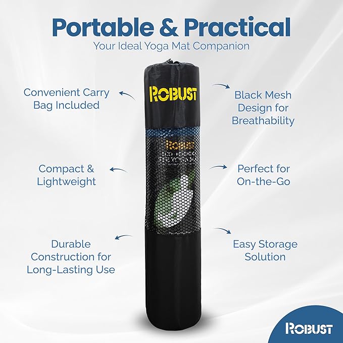 Robust Non-Slip Yoga Mat with Strap, 1/4" Thick TPE Eco-Friendly Workout Mat for Yoga with Position Lines and Texture Surface, Gym Mat for Women, Men, Pilates and Exercises Anti-Tear Sweat-Proof Exercise Mat