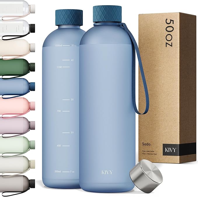 KIVY Slim Water Bottle 50oz [Lightweight & Shatterproof] - Reusable Tritan Water Bottle - Leak Proof Water Bottle for Women & Men - No Spill - Dishwasher Safe - Blue Water bottle