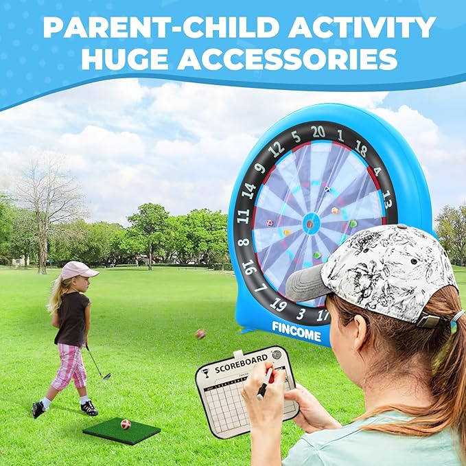 Inflatable 6ft Giant Dartboard, Golf Darts Kick Darts, Soccer & Throw Darts Game with Pump, 2 Kickball, 4 Throw Balls, 20 Golf Balls, Chipping Mat, Giant Dart Board Target Yard Games