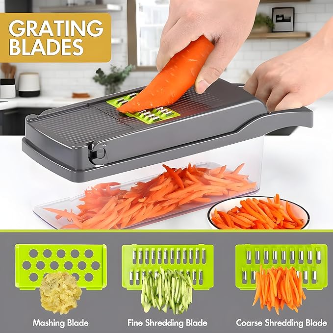 16-in-1 Vegetable Chopper & Slicer | Stainless Steel Mandoline Cutter with Onion Dicer, Grater, Spiralizer, Julienne Blades | Multifunctional & Manual Kitchen Tool I Lightweight & Easy To Use