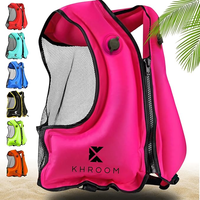 Khroom Inflatable Snorkel Vest for Adults and Teenagers | 60"-75" Height | 90-220 lbs | V2 2025 Model | Buoyancy Jacket for Snorkeling and SUP - Snorkel Vest, Buoyancy Aid