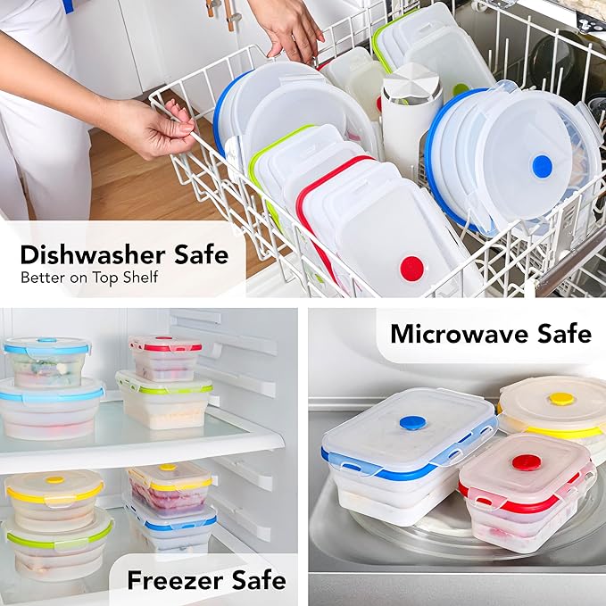 Small Collapsible Silicone Containers, Perfect for Snacks, Travel, Space-Saving Storage, Set of 8