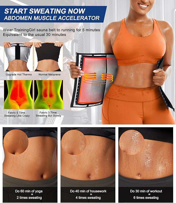 TrainingGirl Waist Trainer for Women Lower Belly Waist Trimmer Corset Tummy Wrap Workout Sweat Belt Band Sports Sauna Suit