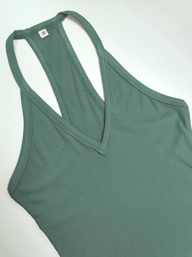 iGENJUN Workout Tops for Women Racerback Basic Tank Summer 2025 Camisole V Neck Slim Fit Ribbed Sleeveless