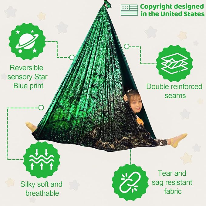 Sensory Swing for Kids & Adults Holds 300lbs Indoor/Outdoor Therapy Cuddle Swing with 360° Swivel Hanger Kit (Crystal Green)
