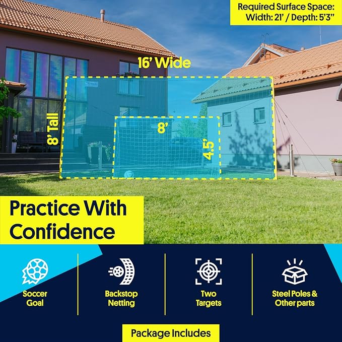 3-in-1 Soccer Training Rebounder & Goal Backstop Net - Soccer Goal for Volley, Passing, Solo Training - Outdoor Sports, Backyard Games