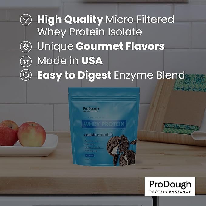 ProDough Gourmet Whey Isolate Hydrolized Protein Powder for Shake Mix- Easy Digest Enzyme Blend, 25g Protein per Serving, Natural Ingredients, Gluten Free, Keto Friendly (Snickerdoodle)