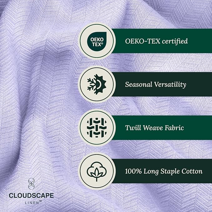 Cloud Scape Linen 100% Cotton Blanket King Size for Bed – Lightweight Summer Blanket, Herringbone Weave,fits California King Size Bed, 92x108,Lavender Blue