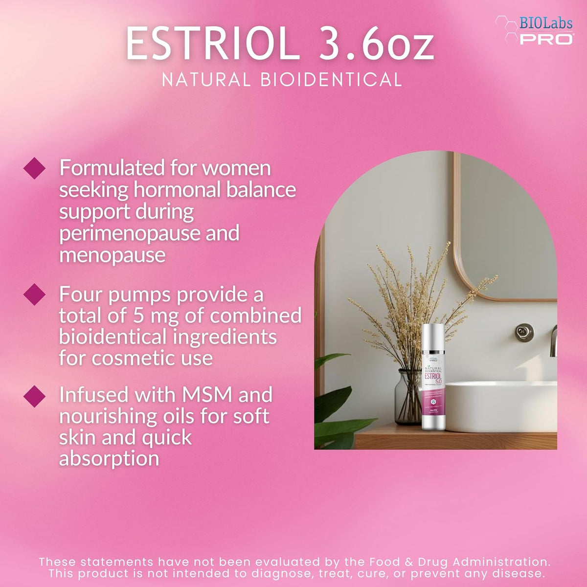UltraSpa Skincare BIOLabs PRO Natural Bioidentical Estriol Beauty Cosmetic Cream For Women, Three Month Supply (3.6 oz)