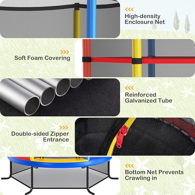 GYMAX Toddler Trampoline, 55” Trampoline for Kids with Bottom-to-Top All-Round Enclosure Net & Seamless Jumping Mat, ASTM Approved Easy Assembly Kids Mini Trampolines Indoor/Outdoor