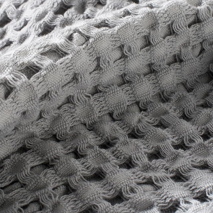 Carriediosa 100% Cotton Waffle Weave Blanket 400GSM Breathable Thermal Blankets for Bed Couch Sofa Soft and Cozy Throws for All Season Home Decor, 50"X 60" Light Grey