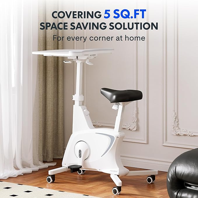 FLEXISPOT Exercise Bike with 2D Desktop, Space Saving Under Desk Bike with Removable Desk, Stationary Bikes Indoor Bikes with 300LBS Heavy Duty 8-Level Resistance Flywheel Optional LCD, V9PRO/V9MAX
