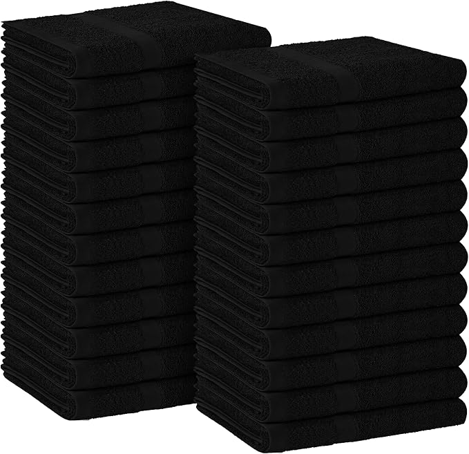 Avalon Salon Towel - Black Hand Towels Bulk Pack of 24-100% Cotton Absorbent Spa, Facial & Gym Towels for Working Out - 16x27 Inches (Not Bleach Proof)