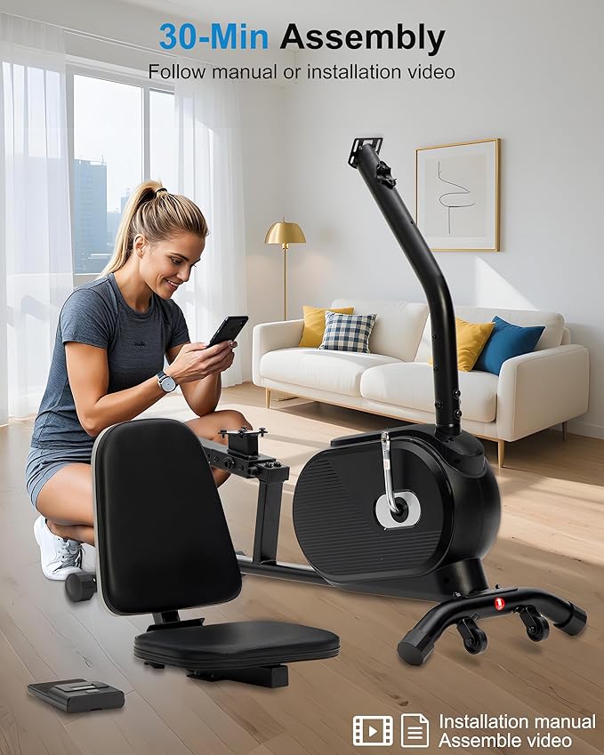 ECHANFIT Recumbent Exercise Bike for Home - 380LBS Weight Capacity, Exercise Bike with Smart Workout APP, 16-Level Magnetic Resistance, Backlit Display, Comfortable Seat