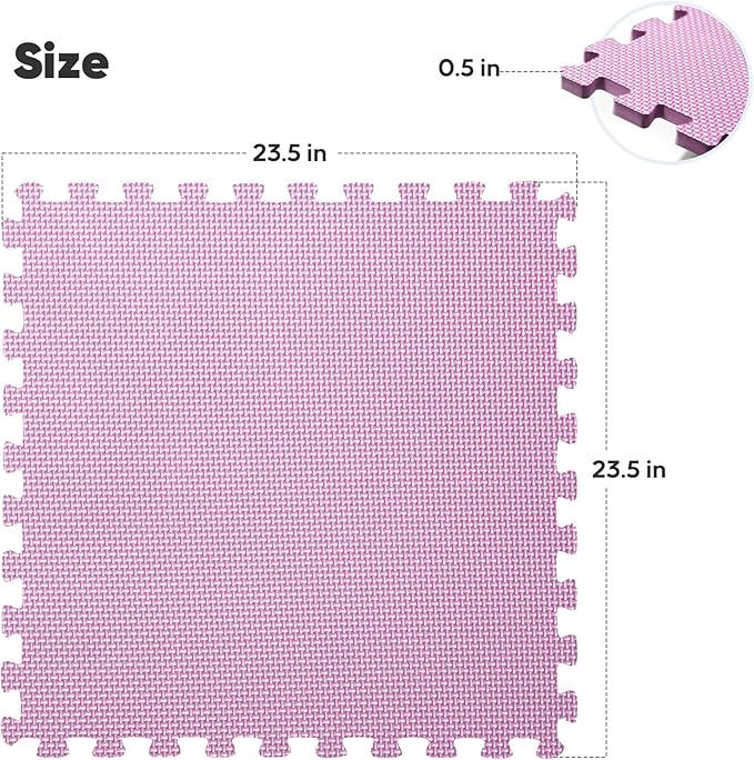 Home Gym Mat, Puzzle Exercise Mat, EVA Interlocking Foam Floor Tiles for Home Workout Equipment and Kids' Play Areas - Blue, 24 in x 24 in x ½ in - (Pink, 32 Pack(128 SQ FT))