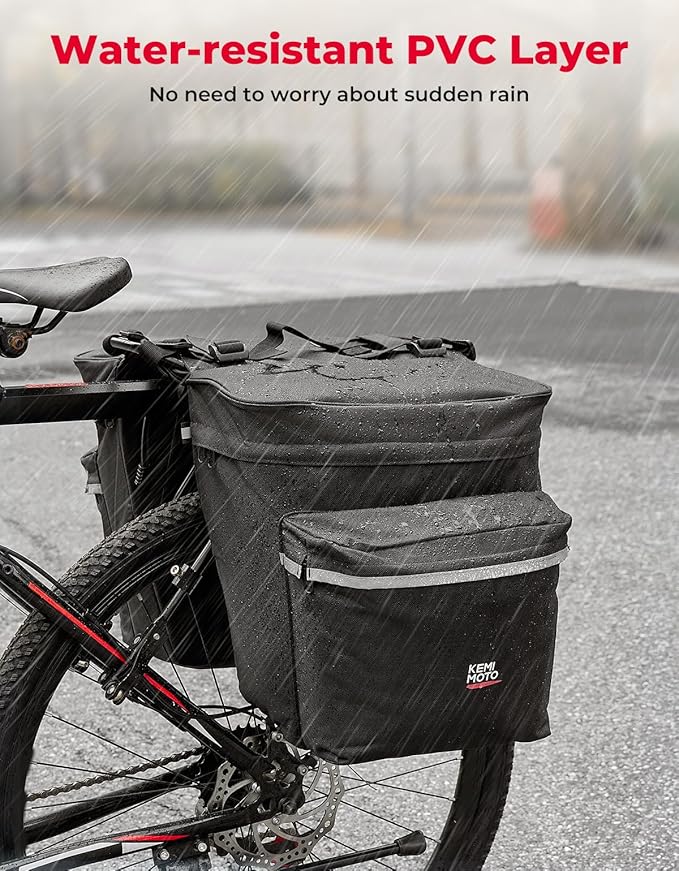 KEMIMOTO Bike Bag Panniers with Rain Cover, 34L Waterproof Bicycle Saddle Bag for Rear Rack Mountain Biking Bags Storage, Ebike Accessories for Commuter Grocery Shopping Travel Carrier, Black