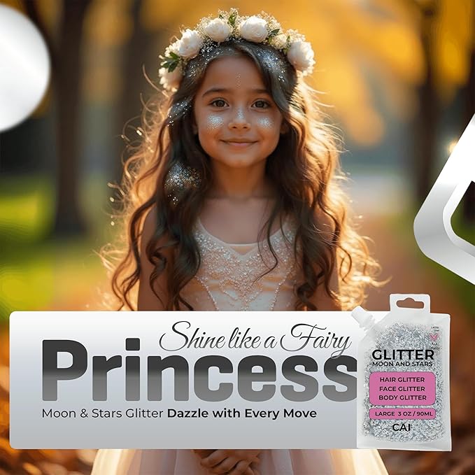 Hair Glitter Gel – 3 Oz Chunky Iridescent Holograph Stars & Moon, Cosmetic-Grade Glitter for Hair, Body & Face for Kids and Women, Applies Smoothly & Washes Off Easily - Rose/Gold 2Pack