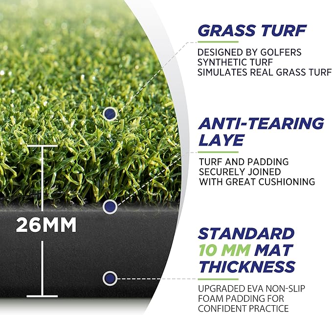 Golfguru Golf Mat, 5x4ft/5x5ft Dense Elite Golf Hitting Mats Practice with 10 Balls, 9 Tees, Heavy Duty Artificial Hitting Training Matt for Backyard Driving Chipping Indoor Outdoor Simulators