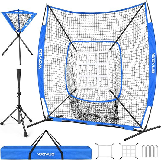 7x7 ft Baseball Net for Batting Pitching Hitting, Softball Pitching Net with Strike Zone, Tee, Ball Caddy, Softball Batting Net Baseball Training Equipment for Kids Adult Youth Sport Practice