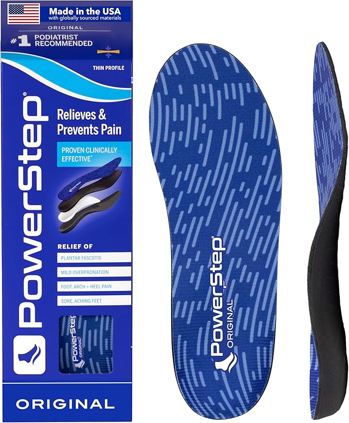 PowerStep Original Insoles - Arch Pain Relief Orthotics for Tight Shoes - Foot Support for Plantar Fasciitis, Mild Pronation and Foot & Arch Pain - Shoe Inserts for All, Made in USA (M 5-5.5, F 7-7.5)
