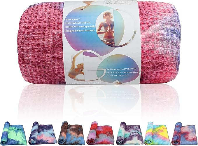 Yoga Towel, Non-Slip Hot Yoga Towel Anti-Slip Waffle Texture, 100% Absorbent Odorless Microfiber Yoga Blanket, Standard Size 72 x 24 x 0.2 inches Cushion Towel for Hot Yoga, Bikram, Pilates1
