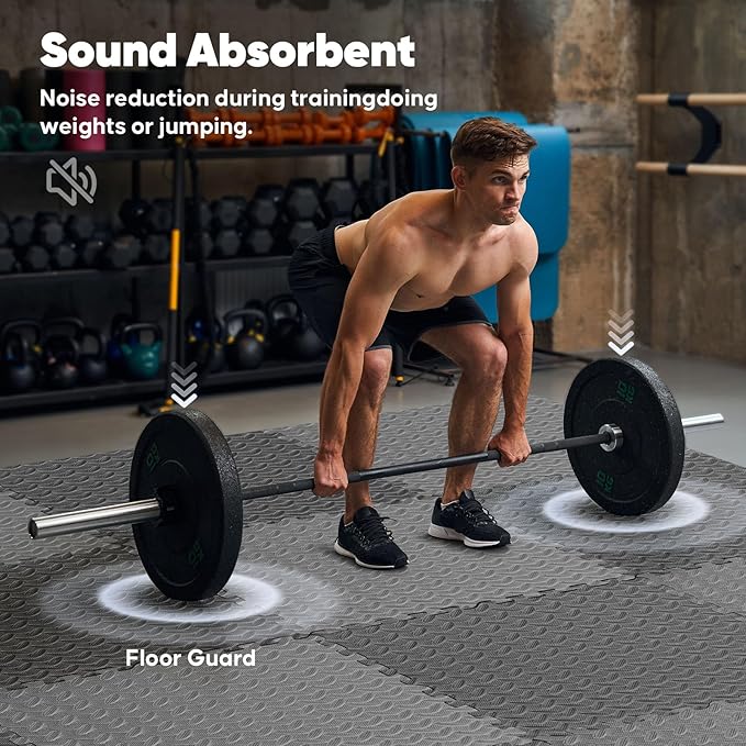 Home Gym Mat, Puzzle Exercise Mat, 1of EVA Interlocking Foam Floor Tiles for Home Workout Equipment and Kids' Play Areas - Grey, 24 in x 24 in x ½ in - 32 Tiles (Grey, 32 Pack 128 sq ft)