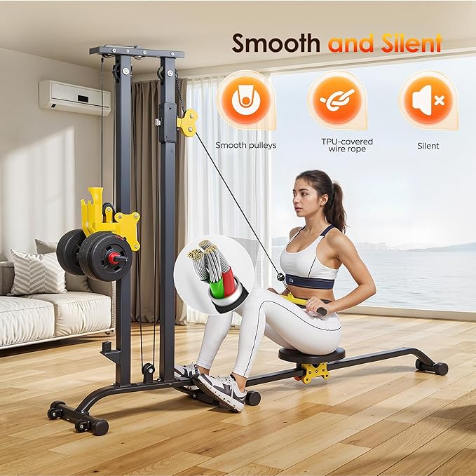 SogesHome LAT Pull Down Machine Low Row Cable Multifunctional Foldable Fitness Exercise Machine Full-Body Workout Strength Training Bar Machine