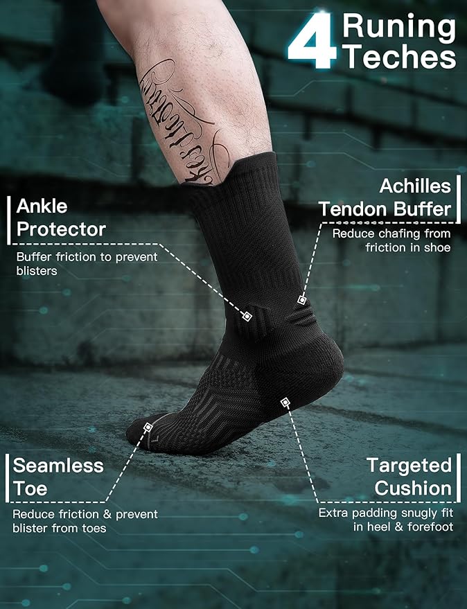 Mens Bamboo Viscose Coolmax Crew Compression Running Socks Athletic Hiking Workout Moisture Wicking Anti-Blister
