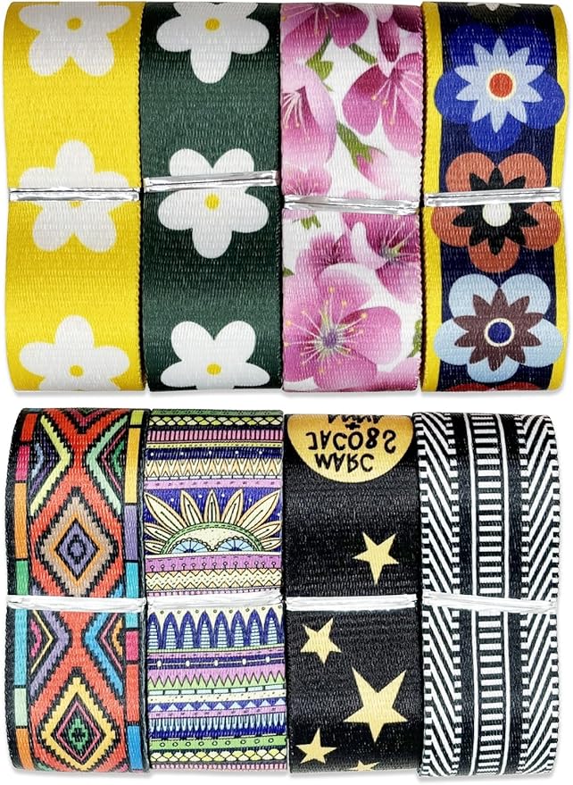 Assorted-Color Printed Nylon Webbing 1 1/2 inch 16 Yards Thick Patterned Fabric Webbing Luggage Handle Jacquard Ribbon for Backpack Bags-Seatbelt-Clothing-Sewing-DIY Crafts & Projects Supplies