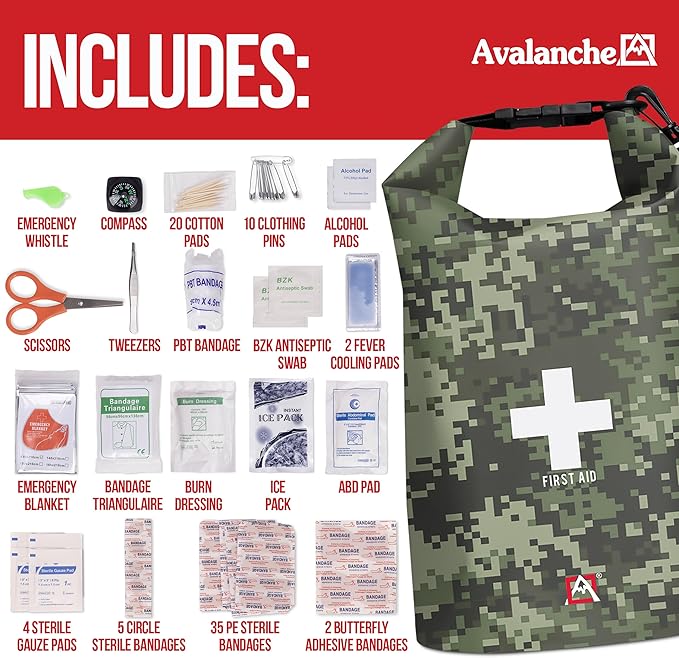 Avalanche First Aid Kit in Dry Bag, 103 Pcs Emergency Supplies Kit in Waterproof Bag for Home, Car, Travel, Sports or Camping, Durable, Ideal for Water Activities, Survival Gear Kit