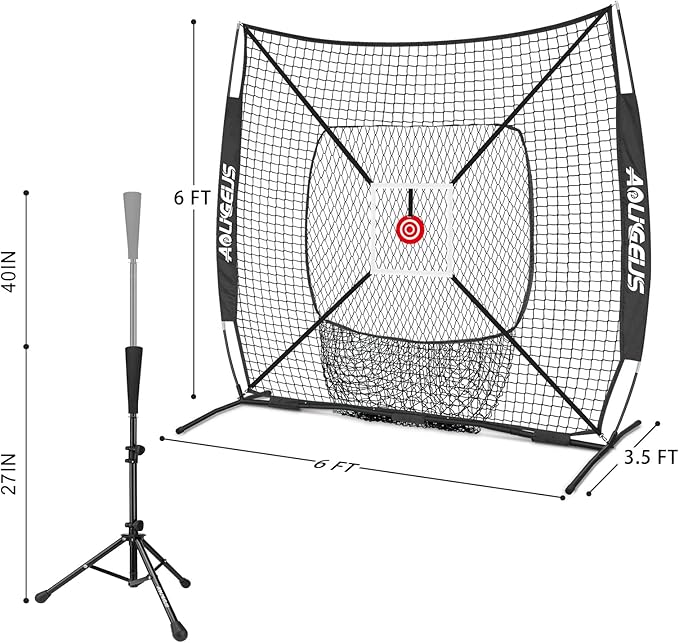 6'X6' Baseball Softball Practice Net,Pitching Net,Batting Net,with Bonus Strike Zone,Target and Bow Frame,for Hitting,Pitching,Catching