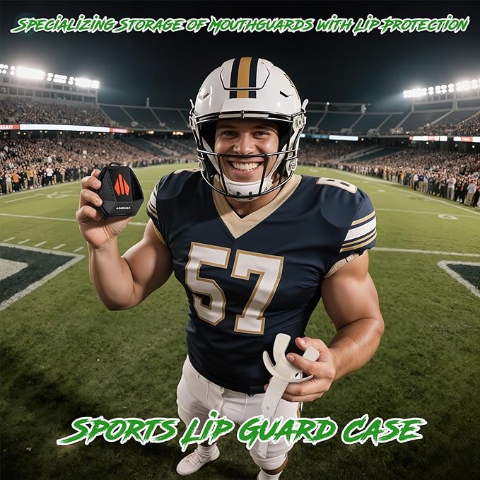 ARGOMAX Sports Lip Guard Case with Clip, Specializing Storage of Mouthguards with Lip Protection. Compatible with Various Brands of Football Lip Guard, Black+Orange.