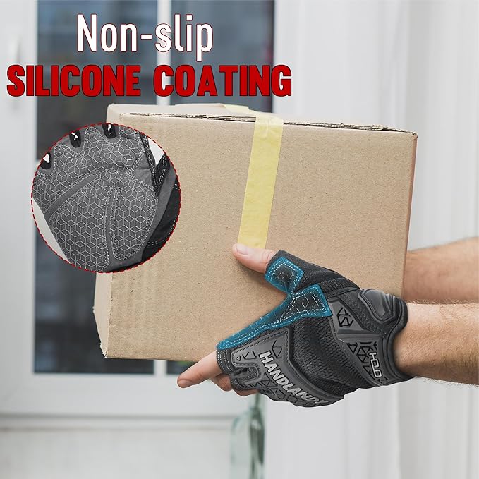 HANDLANDY Fingerless Work Gloves for Men, Padded Half Finger Tactical Mechanics Gloves, Utility Trucker Driver Gloves (Black, Medium (Pack of 1))