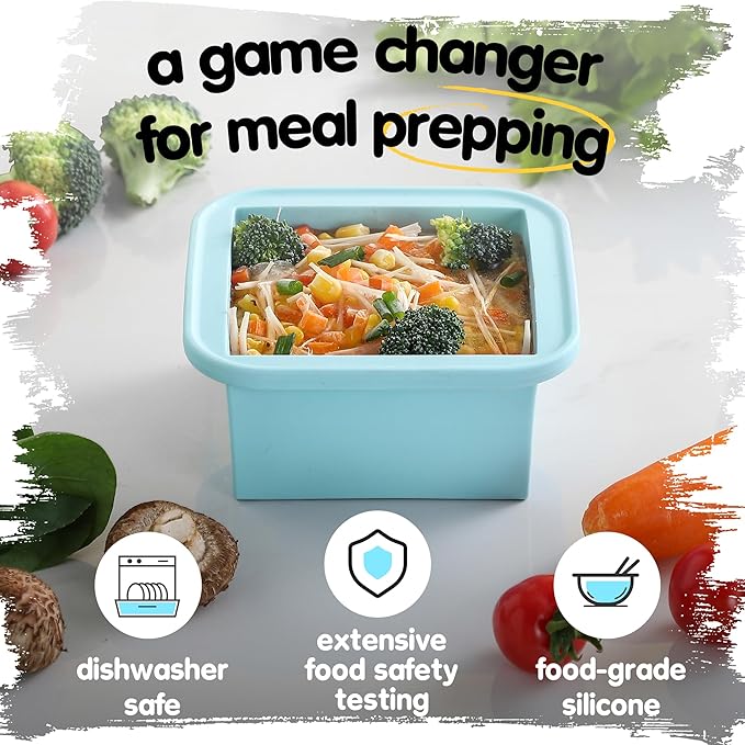 2-Cup Silicone Freezer Trays with Lids – Perfect for Meal Prep, Portion Control, and Easy Freezing-Meal Prep Container Molds for Soup,Leftovers (Aqua, 4 Pack)