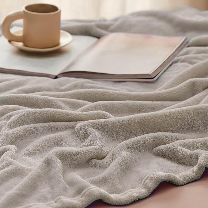 Bedsure Fleece Blankets Twin Size Oxford Tan - 300GSM Lightweight Plush Fuzzy Cozy Soft Blanket for Bed, Sofa, Couch, Travel, Camping, 60x80 inches