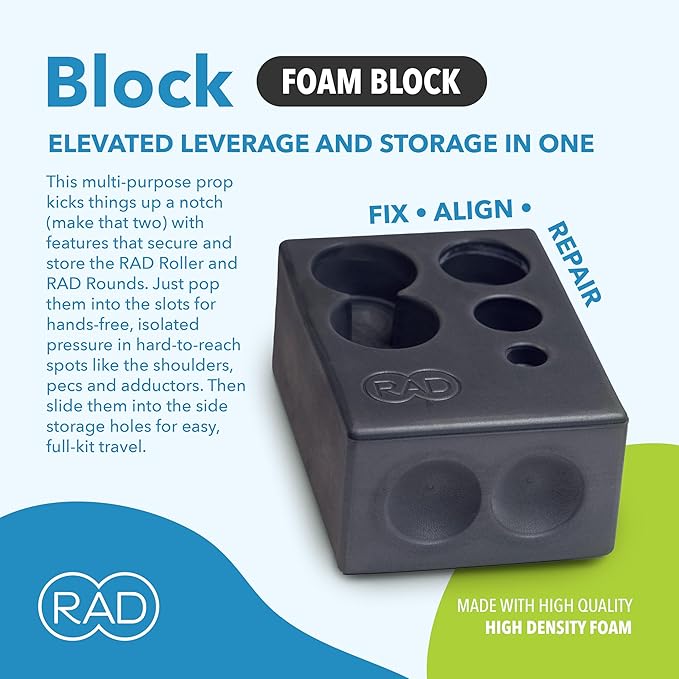 RAD Block – Multi-Use EVA Foam Yoga Block with Storage for Massage Balls for Myofascial Release -Travel-Friendly Pilates & Exercise Prop for Elevation & Support