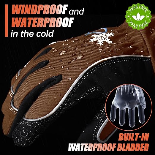 HANDLANDY Winter Insulated Work Gloves, 3M Thinsulate Thermal Water-Resistant Gloves for Men Women Touch Screen, Warm Ski Snowboard Cold Weather Gloves (Brown, 2X-Large)