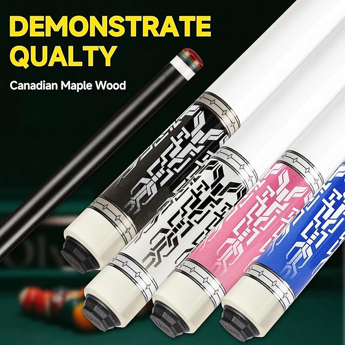 HomeSeason Glass Fiber Pool Cue 58" Professional Pool Stick 12.7mm 4-Layer Tip Low Deflection Cue Stick, 3 * 8/8Joint Pin, Ultra-Smooth, Billiard Cue Sticks