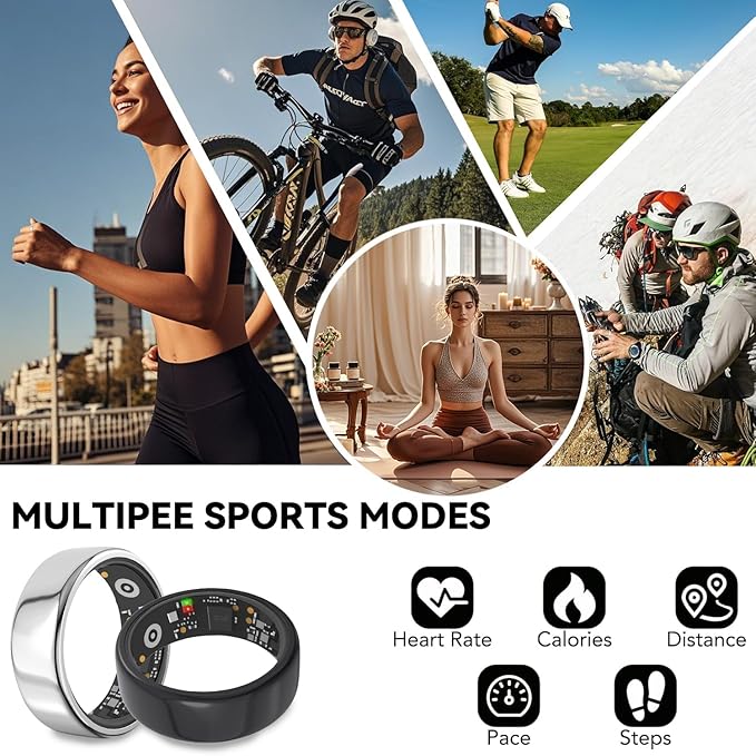 Smart Ring for Men Women with Black Charging Box, Bluetooth, Health Ring , IP68 Waterproof, Fitness Ring Tracks Heart Rate/Sleep/Steps/Sports Activities/Blood Oxygen,non-subscription app (Black, 9)