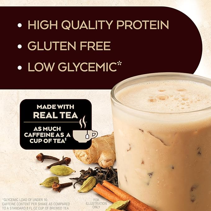 Atkins Chai Tea Latte Protein Shake with 15g Protein, 3g Net Carbs, 1g Sugar and Atkins Chocolate Chip Protein Cookie with 10g Protein, 3g Net Carbs, 1g Sugar, Keto Friendly, 4 Count
