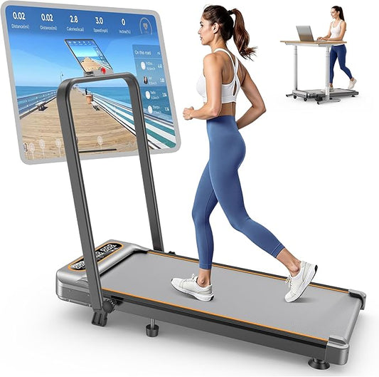Foldable Treadmill with 10% Incline Upgrade 3.5HP Low Noise Walking Pad Treadmill with Handle Bar Rayspace 4 in 1 Portable Under Desk Treadmills for Home/Office, 350Lbs Capacity, APP & Remote Control