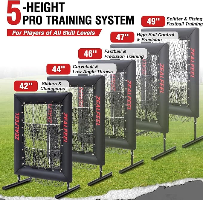 Baseball Pitching Net Pro, 9 Hole Pitching Net with Strike Zone Target, 5 Height Adjustable, Portable Easy Setup Trainer Net for Baseball & Softball with Ball, Home Plate & Pitching Rubber