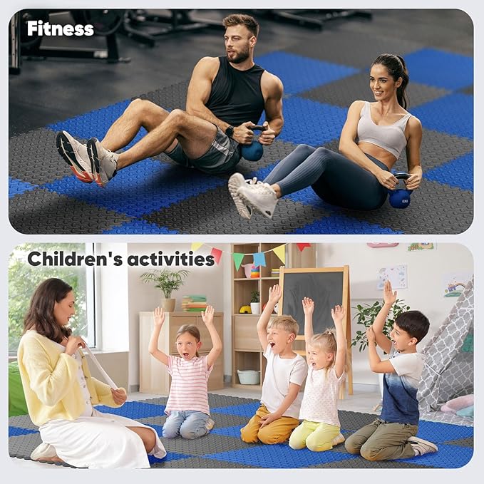 Home Gym Mat, Puzzle Exercise Mat, EVA Interlocking Foam Floor Tiles for Home Workout Equipment and Kids' Play Areas - Grey, 24 in x 24 in x ½ in - 16 Tiles (Grey, 16 Pack, 64 SQ FT)