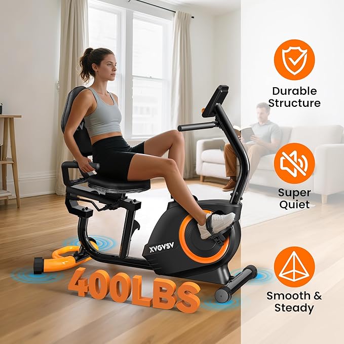 Recumbent Exercise Bike for Home Use, Quiet Recumbent Stationary Bikes for Adults & Seniors, 16-Level Resistance, Adjustable Seat, Supports 400LB, Pulse Sensors & LCD Display