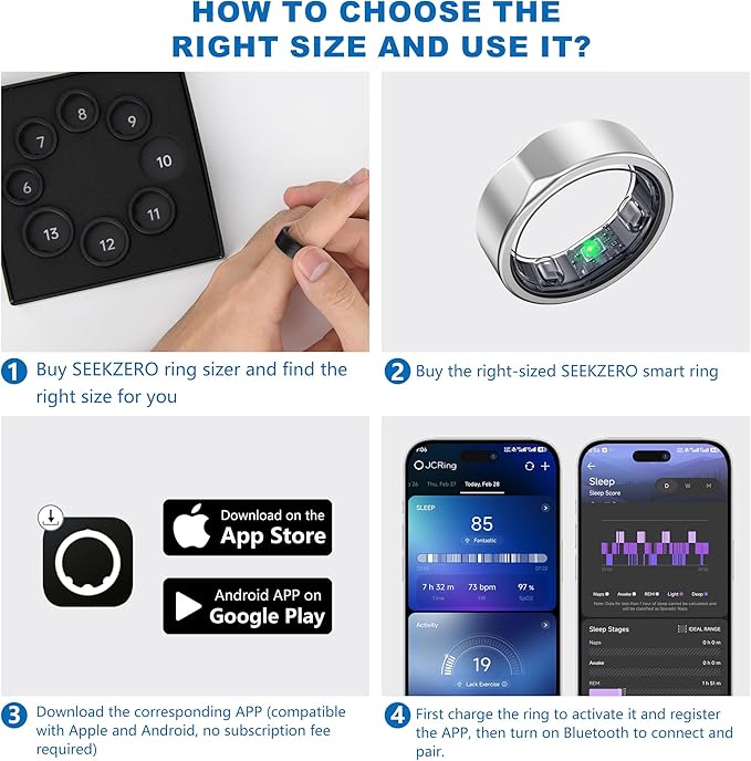 Smart Ring for Women Men - Titanium Fitness Tracker Ring with Heart Rate, Step Counting, Calories for iPhone and Android, No Subscription Fee (Sliver, 10)
