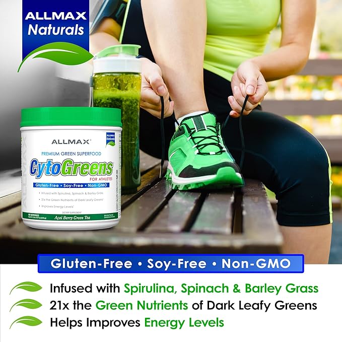 ALLMAX Nutrition - Cytogreens Super Greens Powder, Infused with Spirulina, Spinach & Barley Grass, Supports Immune & Digestive Health, Gluten Free & Vegan, 30 Servings (Acai Berry Green Tea)